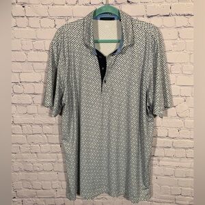 Greyson Mens Tree Print Short Sleeve Stretch Polo Blue Sz XL Golf Prep Preppy